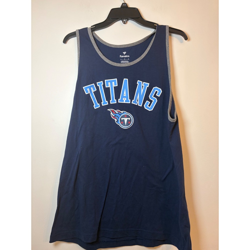 Fanatics Tennessee Titans Tank Top Large Navy Blue Ringer Graphic Sleeveless